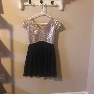 Sparkly light pink and navy blue dress